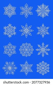Cuadros de silueta de copo de nieve. Plantillas de colección de vectores. Papel con símbolo invernal, corte láser o sublimación. Ornamentos de Navidad para las vacaciones. Estilo plano. Elementos de diseño.