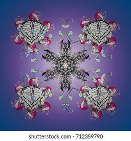 Snowflake simple. Abstract wallpaper, wrapping decoration. Symbol of winter, Merry Christmas holiday, Happy New Year celebration Vector illustration. Snow on colored background.