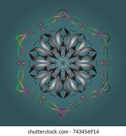Snowflake simple. Abstract wallpaper, wrapping decoration. Symbol of winter, Merry Christmas holiday, Happy New Year celebration Vector design. Blue, gray and green snow on blue, gray and green colors