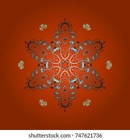 Snowflake simple. Abstract wallpaper, wrapping decoration. Symbol of winter, Merry Christmas holiday, Happy New Year celebration Vector. Orange, gray and green snow on orange, gray and green colors.