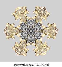 Snowflake simple. Abstract wallpaper, wrapping decoration. Symbol of winter, Merry Christmas holiday, Happy New Year celebration Vector. Gray, white and brown snow on gray, white and brown colors.