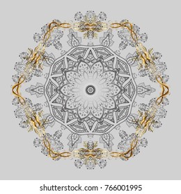 Snowflake simple. Abstract wallpaper, wrapping decoration. Symbol of winter, Merry Christmas holiday, Happy New Year celebration Vector illustration. Cute snowflake on gray, brown and beige colors.