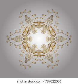 Snowflake simple. Abstract wallpaper, wrapping decoration. Symbol of winter, Merry Christmas holiday, Happy New Year celebration Vector illustration. Cute snowflake on white and yellow colors.