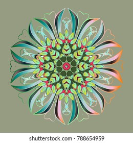 Snowflake simple. Abstract wallpaper, wrapping decoration. Symbol of winter, Merry Christmas holiday, Happy New Year celebration Vector. Neutral, green and blue snow on neutral, green and blue colors.