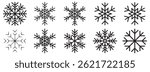 Snowflake simple black line icons snow vector set. Snowflake icon set. Snow vector set. Christmas snow icon set. Winter snow symbol.