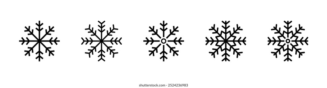 Iconos de línea negra simples de Snowflake. Vector nevado. Conjunto de copo de nieve. Icono de copo de nieve.