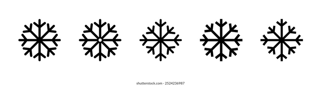 Schneeflocke einfache schwarze Linie Symbole. Vektorschnee-Set. Schneeflocken-Set. Schneeflocken-Symbol.