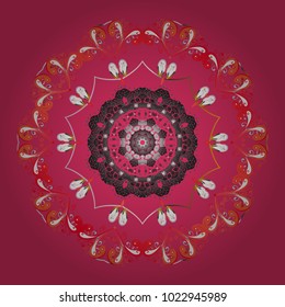 Snowflake simple. Cute snowflake on pink, gray and red colors. Abstract wallpaper, wrapping decoration. Symbol of winter, Merry Christmas holiday, Happy New Year celebration Vector illustration.