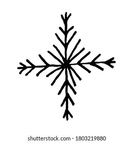 Ilustración simple de garabatos con copos de nieve. Elemento de nieve dibujado a mano aislado en fondo blanco. Temporada de invierno, celebración de Navidad