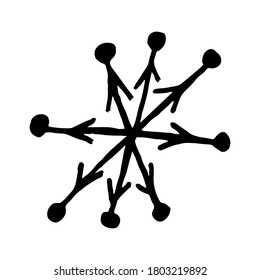 Snowflake simple doodle illusatration. Hand drawn snow element isolated on white background. Winter season, Christmas celebration