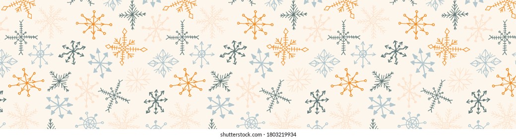 Snowflake simple doodle illusatration. Hand drawn snow banner on white background. Winter season, Christmas celebration