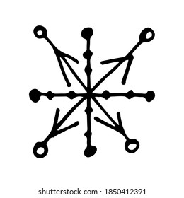 Snowflake simple doodle illusatration. Hand drawn snow element isolated on white background. Winter season, Christmas celebration