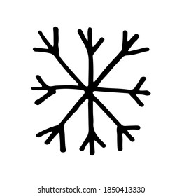 Ilustración simple de garabatos con copos de nieve. Elemento de nieve dibujado a mano aislado en fondo blanco. Temporada de invierno, celebración de Navidad