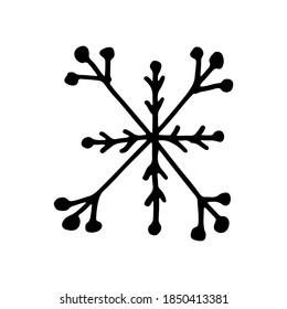 Snowflake simple doodle illusatration. Hand drawn snow element isolated on white background. Winter season, Christmas celebration