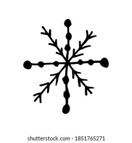 Schneeflocken, einfache Doodle-Illustration. Handgezeichnetes Schneeelement einzeln auf weißem Hintergrund. Wintersaison, Weihnachtsfest