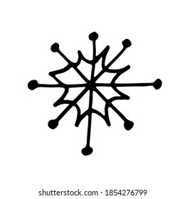 Snowflake simple doodle illusatration. Hand drawn snow element isolated on white background. Winter season, Christmas celebration