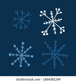 Ilustración simple de garabatos con copos de nieve. Elemento de nieve dibujado a mano aislado en fondo blanco. Temporada de invierno, celebración de Navidad