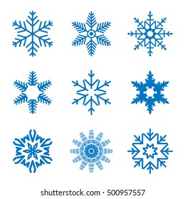 Snowflake simple icon set isolated on white background for winter design and decoration