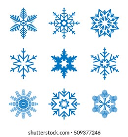 Snowflake simple icon set isolated on white background for winter design and decoration