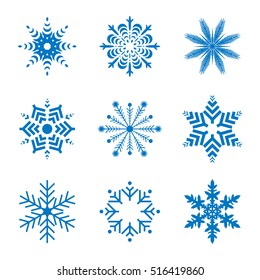 Snowflake simple icon set isolated on white background for winter design and decoration