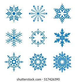 Copo de nieve simple conjunto de iconos aislado en el fondo blanco para el diseño y la decoración de invierno