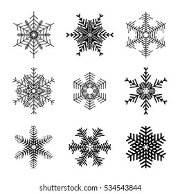 Snowflake simple icon set isolated on white background for winter design and decoration