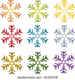 Símbolo de ilustración simple de copo de nieve estilizado muchos colores diferentes