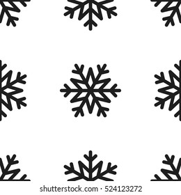 Snowflake simple seamless pattern. Black snow on white background. Abstract wallpaper, wrapping decoration. Symbol of winter, Merry Christmas holiday, Happy New Year celebration Vector illustration