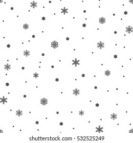 Snowflake Simple Seamless Pattern. Black Snow On White Background. Abstract Wallpaper, Wrapping Decoration. Symbol Of Winter, Merry Christmas Holiday, Happy New Year Celebration Vector Illustration