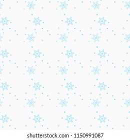 Snowflake simple seamless pattern. Blue snow on white background. Abstract wallpaper, wrapping decoration. Symbol of winter, Merry Christmas holiday, Happy New Year celebration Vector illustration 