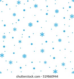 Floco de neve simples padrão sem costura. Neve azul sobre fundo branco. Papel de parede abstrato, decoração de embrulho. Símbolo do inverno, Feliz Natal feriado, Feliz Ano Novo celebração ilustração vetorial