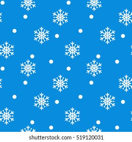 Snowflake Simple Seamless Pattern. White Snow On Blue Background. Abstract Wallpaper, Wrapping Decoration. Symbol Of Winter, Merry Christmas Holiday, Happy New Year Celebration Vector Illustration