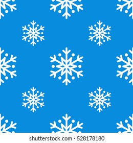 Snowflake Simple Seamless Pattern. White Snow On Blue Background. Abstract Wallpaper, Wrapping Decoration. Symbol Of Winter, Merry Christmas Holiday, Happy New Year Celebration Vector Illustration