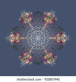 Snowflake simple. Snow on colored background. Abstract wallpaper, wrapping decoration. Symbol of winter, Merry Christmas holiday, Happy New Year celebration Vector illustration.
