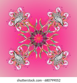 Snowflake simple. Snow on colorful background. Abstract wallpaper, wrapping decoration. Symbol of winter, Merry Christmas holiday, Happy New Year celebration Vector illustration.