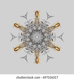 Snowflake simple. Snow on gray background. Abstract wallpaper, wrapping decoration. Symbol of winter, Merry Christmas holiday, Happy New Year celebration Vector illustration.