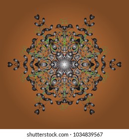 Snowflake simple. Symbol of winter, Merry Christmas holiday, Happy New Year celebration Vector. Orange, gray and green snow on orange, gray and green colors. Abstract wallpaper, wrapping decoration.