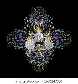 Snowflake simple. Symbol of winter, Merry Christmas holiday, Happy New Year celebration Vector illustration. Illustration on black, blue and white colors. Abstract wallpaper, wrapping decoration.