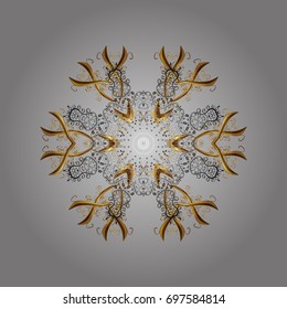 Snowflake simple. Symbol of winter, Merry Christmas holiday, Happy New Year celebration Vector illustration. Snow on gray background. Abstract wallpaper, wrapping decoration.