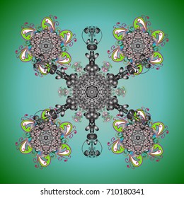 Snowflake simple. Symbol of winter, Merry Christmas holiday, Happy New Year celebration Vector illustration. Snow on background. Abstract wallpaper, wrapping decoration.