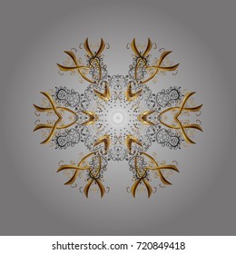 Snowflake simple. Symbol of winter, Merry Christmas holiday, Happy New Year celebration Vector illustration. Snow on gray background. Abstract wallpaper, wrapping decoration.