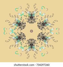 Snowflake simple. Symbol of winter, Merry Christmas holiday, Happy New Year celebration Vector. Beige, gray and green snow on beige, gray and green colors. Abstract wallpaper, wrapping decoration.