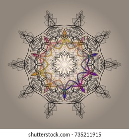 Snowflake simple. Symbol of winter, Merry Christmas holiday, Happy New Year celebration Vector. Beige, gray and neutral snow on beige, gray and neutral colors. Abstract wallpaper, wrapping decoration.