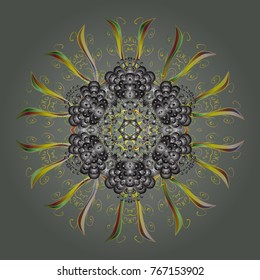 Snowflake simple. Symbol of winter, Merry Christmas holiday, Happy New Year celebration Vector illustration. Cute snowflake on gray, yellow and neutral colors. Abstract wallpaper, wrapping decoration.