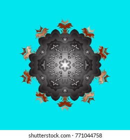 Snowflake simple. Symbol of winter, Merry Christmas holiday, Happy New Year celebration Vector sketch. Blue, gray and brown snow on blue, gray and brown colors. Abstract wallpaper, wrapping decoration