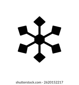 Snowflake Six Point Crystal Flat Icon Representing Winter and Snowy Weather