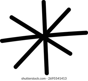 Un boceto de copo de nieve con líneas atrevidas y un estilo geométrico. El dibujo presenta un patrón en forma de estrella con ramas simétricas. Ilustración vectorial de dibujos animados.