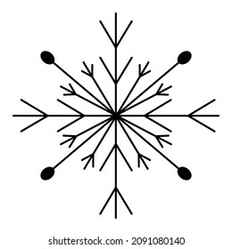 Schneeflocke. Skizze. Festliche Verzierung. Vektorgrafik. Umriss auf einzeln weißem Hintergrund. Doodle-Stil