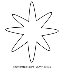 Snowflake. Sketch. Festive ornament. Vector illustration. A fragile crystal of intricate shape. Snowflake in the shape of a flower. Doodle style. Outline on an isolated background. Frozen star. 