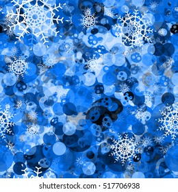 Snowflake and skulls. Abstract seamless pattern. Blue texture background for christmas design